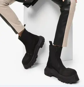 VIISENANTIN Martin Botas de Invierno Chelsea Pastel de Esponja Gruesa Plataforma Negro Nubuck de Cuero Retro Antiguo Botas de Mujer Zapatos Sucios