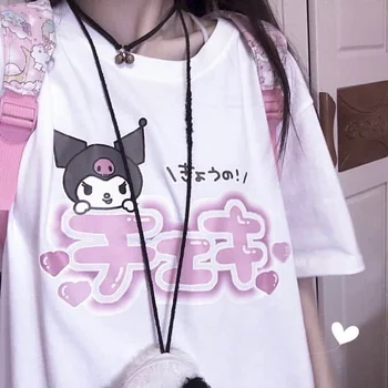 Camiseta de mujer de Verano suelto ins Kuromi impresión de dibujos animados Japonés lindo de manga corta T-shirt mujer estudiante de ropa de novias