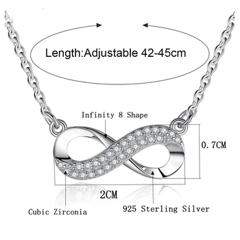 ELESHE de la Plata Esterlina 925 de Cristal de borde Infinito Collar Colgante 8 Figura para Siempre Eslabón de la Cadena Collar de Mujer de Moda de la Joyería