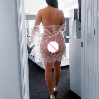 2018 Mujeres de Encaje Sexy ropa de dormir 3XL Transparente Tentación Ropa interior Encantador Dormir Batas de Casa