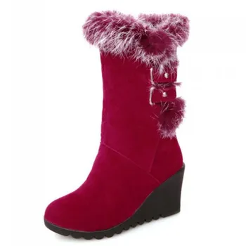 El diseñador de Nuevo invierno de nieve para mujer botas de cuña con hebilla de alta tubo caliente las botas de las mujeres de moda casual zapatos de mujer zapatillas de deporte 34-43