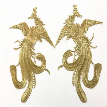 De oro de la royal azul soluble en agua bordado phoenix tela pegatinas personalizadas de la ropa de la decoración de coser el parche CC116