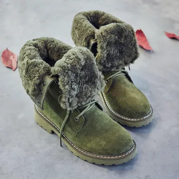 De Cuero genuino Botas de Nieve Zapatos de Mujer 2019 Caliente de las Mujeres de Invierno de Zapatos de piel de cerdo de Peluche de las Señoras de la Plataforma Botines
