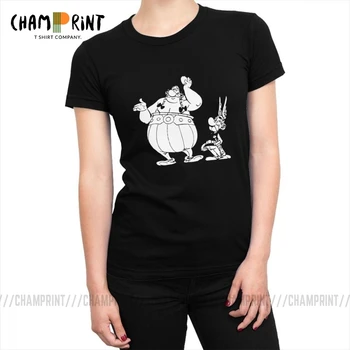 Asterix Y Obelix Tees de la parte Superior de la Silueta de la Mujer T-camisa de Moda de la Camiseta de Algodón Puro Original Gráfico Impreso de Ropa para Mujer
