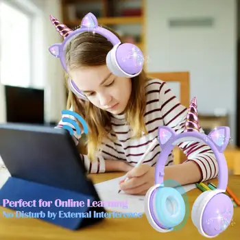 Los unicornios Niños Auriculares de Bluetooth Led que brilla intensamente de Música Estéreo Auricular Plegable caja Fuerte Volumen de los Auriculares para Niños y Niñas Regalos