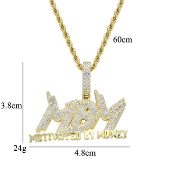 Hip Hop AAA Cubic Zirconia Pavimentado Bling Helado Fuera Motivado Por el Dinero MBM Collar de Colgantes de los Hombres, el Rapero de la Joyería de Oro de Color