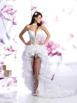 Vestido de noiva Vestidos de Novia de 2019 Vestido de Bola de Excelente sexy ilusión de alta y baja de correas espaguetis fiesta de baile vestido de boda vestido