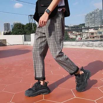 Hip Hop Amarillo Negro a Cuadros Slim Fit de los Hombres Pantalones de 2020 Hombres coreanos Casual Harem de los Pantalones de Hip Hop Corredores Unisex Streetwear Pantalones