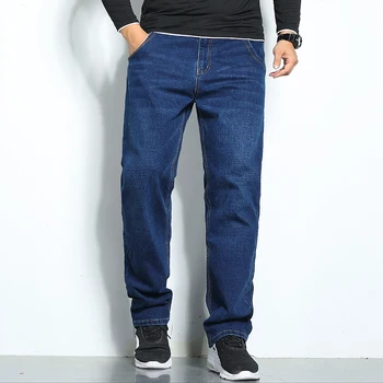 2020 Nuevo Clásico de los Hombres de Espesor Blue Jeans Avanzado Tramo Suelto Recta del Dril de algodón Pantalones Masculinos de la Marca de Pantalones de Talla Plus 40 42 44 46