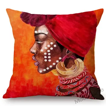 Moda Mujer Africana Negra Señora Arte Del Retrato Pintura Al Óleo Sofá Funda De Almohada Decoración Del Hogar África Ropa De Cama De Algodón Funda De Almohada
