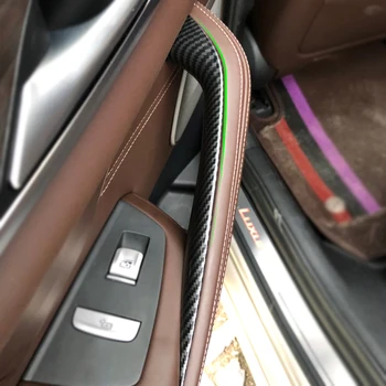 Para BMW 5 Serie G30 G38 2018 2019 Interior del Coche de Fibra de Carbono Textura Apoyabrazos de la Puerta Tire de la Manija de la Cubierta Protectora de Recorte