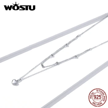 WOSTU Clásico Básico de la Cadena de Fina Plata de ley 925 Collar de Cadena de Joyería de Moda para Mujer Chica corazón sheap Collar de Plata