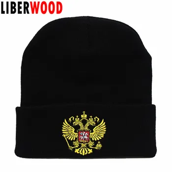 LIBERWOOD ruso Sombrero Militar de la KGB Soviética Águila Imperial de Invierno Beanie Hombres gorro Sombrero de Doble cabeza de Águila Bordada Largo Gorro