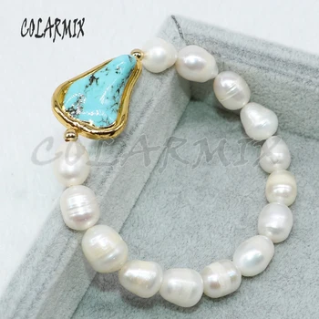 4Strand perlas strand pulsera de piedra Natural de color azul encantos de la pulsera de la Cruz de piedra encantos de piedra de la joyería de regalo para lady5004