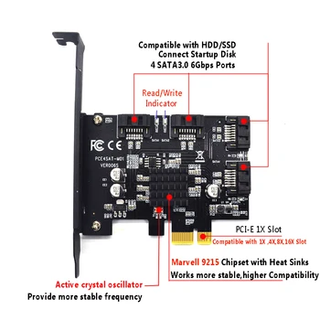 4 Puertos SATA 6Gbps PCI Express Tarjeta Controladora PCI-e SATA III Adaptador/conversor con el Disipador de Calor de Expansión de la tarjeta del Adaptador para PC