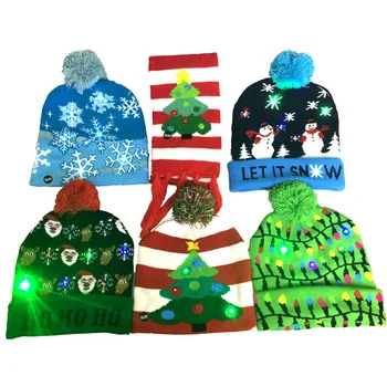 2020 1Pc LED de Navidad Sombreros de la Gorrita Suéter de Navidad de Santa Luz de Punto Sombrero de Invierno para Niño Adulto Fiesta de Navidad más cálida de la Pac