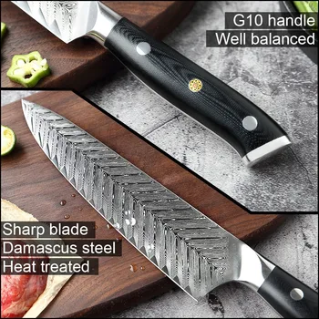 XITUO Damasco Cuchillo de cocina Conjunto de VG10 Cuchillo de Cocina la Carne Cuchillo de Deshuesado Santoku Práctico Cuchillo de cocina Mango de G10 con Kinfe Conver