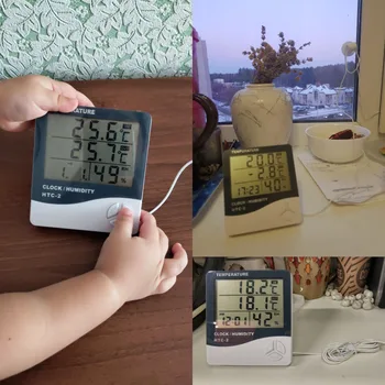 Vastar LCD Digital Termómetro Higrómetro Electrónico de Temperatura Medidor de Humedad de la Estación Meteorológica Piscina al aire libre Probador de HTC-2