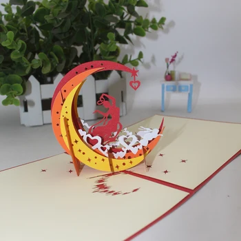 3D hecho a Mano Chino de La Diosa Chang's de Volar A La Luna de Papel para Tarjetas de Felicitación Festival de Mediados de Otoño de Chinos de Ultramar, Amigo Don