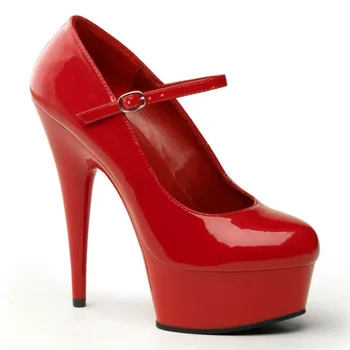 15 CM Ultra Sexy zapatos de Tacón Alto de los Zapatos de las Mujeres es Bastante Único Zapatos Rojos de Patentes de la Plataforma de Mary-Jane Zapatos Con 5 3/4 Pulgadas de Tacón de Aguja