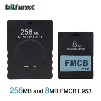 Bitfunx de la Tarjeta de Memoria de 256 mb Guardar Datos de Juego del Módulo memory Stick De Sony PlayStation 2 PS2 Negro Blanco Color de la Tarjeta en Blanco con FMCB
