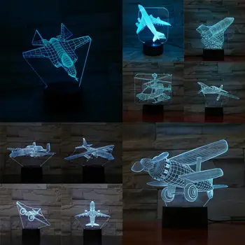 Aviones de Combate De 7 Colores que cambian 3D de Creative USB Lámpara de Iluminación de la Atmósfera de Niños Decoración de la Habitación Creativo Cumpleaños de Vacaciones fantásticos Regalos