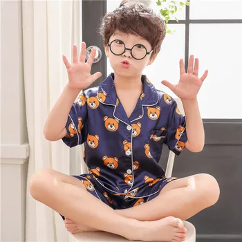 El verano de los Niños de Corta Pijama Conjuntos de 2020 Lindo de Seda ropa de dormir de las Niñas Corto de Niños Pijamas Niño de la cabeza Corta y Pantalón de Impresión de los Niños Pijamas