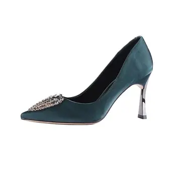 Cresfimix Zapatos Dama Mujer Verde Clásico En Punta Tacón De Aguja Zapatos De Mujer De Fiesta Negro De Oficina Bisel Zapatos De Tacón C6159