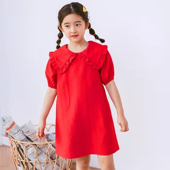 2020 Verano De Chicas Ropa De Adolescente Chica Coreana Linda Princesa Vestido De Algodón Breve Rojo Vestidos De Tamaño 4 6 8 10 12 14 Años