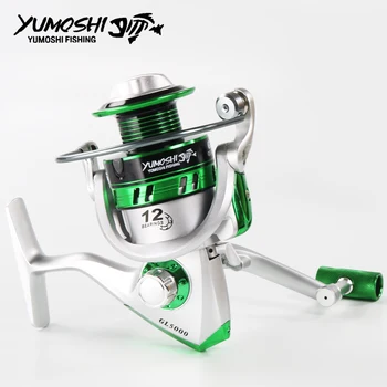 Yumoshi nueva 5.5:1 12BB Molinete de Pesca de la Carpa Carrete de la Relación de Engranajes de Gran juego de Pesca Spinning carretes Alimentador Carretilha de pesca