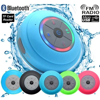 Inalámbrica Bluetooth Altavoz Impermeable Led de Radio de FM, Subwoofer Bluetooth Columna de la Tarjeta del TF de la Copa de Succión Mini Altavoz para Móvil