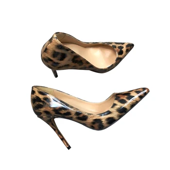 De Impresión de leopardo Sexy de las Mujeres Bombea los Zapatos de las Mujeres zapatos de Tacón Alto Punta del Dedo del pie Zapatos de Boda de 12 cm Chaussure Femme QP023 ROVICIYA