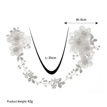 SLBRIDAL Handmde diamantes de Imitación de Perlas de Hilo de Novia con Flores Diadema Peine del Pelo Clip de la Boda Broches para el cabello accesorios para el Cabello de las Mujeres de la Joyería