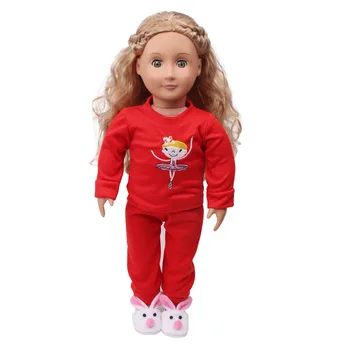 18 pulgadas de las Niñas vestido de la muñeca Americana recién nacido Casual rojo pijama de dibujos animados juguetes de Bebé ropa de 43 cm de muñecas del bebé c697