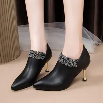 Mujer moda Otoño invierno dedo del pie puntiagudo tacón alto botas de dama casual tobillo martin botas de mujer fresco de la calle botas botas