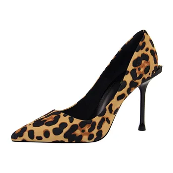 2020 Leopardo De Cuero De Gamuza De Las Mujeres De Las Bombas De Tacón De Aguja Tacones De Zapatos De Mujer Punta Fina Zapatos De Tacón Alto Zapatos De Fiesta Sapato Feminino