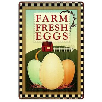 Huevos Frescos de granja de Metal de Estaño Señal de la Placa de Huevo de Gallina, Shabby Chic Metal Cartel de la Decoración de la Pared 30x20cm