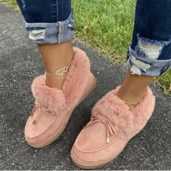 2020 Otoño de la Mujer Casual de Piel de Zapatos Bowknot Lindo Tendencias Esponjoso Peludo Slip-on Sneakers de las Señoras de la Felpa Mocasines Pisos de la Plataforma