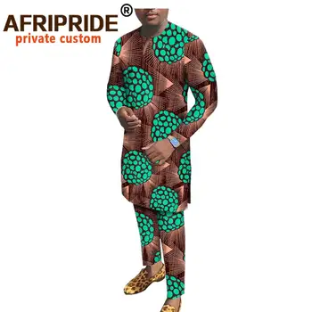 2020 Hombres Africanos Conjunto de Ropa de Dashiki de Impresión Tops Blusas y Camisetas de Ankara Pantalones Florales Trajes Outwear AFRIPRIDE A1916012