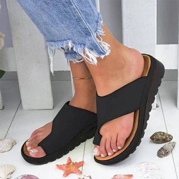 1 Día Nave Mujeres zapatillas de Suela Plana Casual Suave del Dedo gordo del Pie de la Sandalia de las Mujeres Zapatos Cómodos Plataforma Ortopédicos Juanete Corrector
