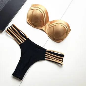 2piece conjunto de las mujeres bikini Sexy Sujetador cortos 2021 de Verano de Algodón Dorado de Empalme de la Hebilla de la super bikini trajes de señoras conjunto de traje de twinset