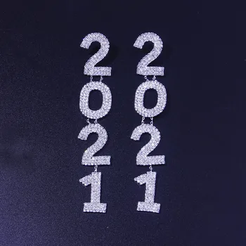 Brillante Rhinestone Personalizado Número de Año 2021 Colgante Largo Pendientes de la Gota de las Mujeres de Cristal de Lujo Carta Cuelgan Pendientes de la Gota de la Joyería