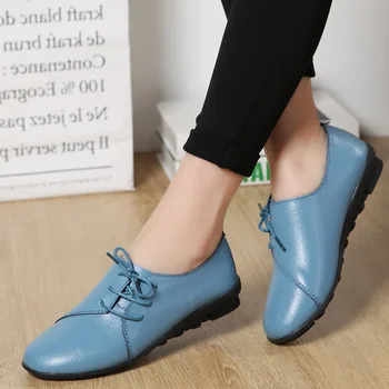 Genuino cuero pisos zapatos de mujer 2021 nuevos de caucho cordones planos con casual los zapatos de las mujeres al aire libre de sólidos de la mujer de moda zapatos de verano