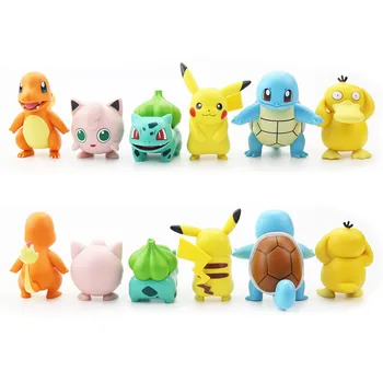 6pcs/set juguetes de Pokemon Pikachu Figuras de Muñecos de dibujos animados de Pokémon Squirtle Charmander Psyduck Purin de Anime Modelo de Juguetes a los Niños de Regalo