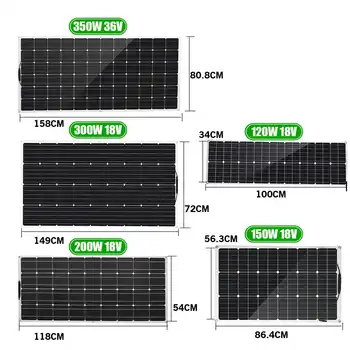 350W-120W Panel Solar 18V 36V USB Semi-flexible de Célula Solar DIY Sol Módulo de Alimentación al aire libre Conector del Cargador de Batería para RV, Barco