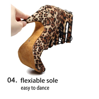 Las mujeres de la Alta parte Superior de Baile latino Zapatos de Leopardo de franela de Baile de Salón Botas para Damas Suela Suave de Alta Sandalias de Tacón de zapatos de Baile