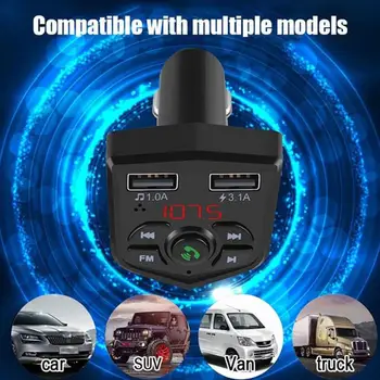 Bluetooth del coche 5.0 Transmisor FM Inalámbrico con manos libres el Receptor de Audio de Auto MP3 Player 3.1 a Dual USB Cargador Rápido de Coche