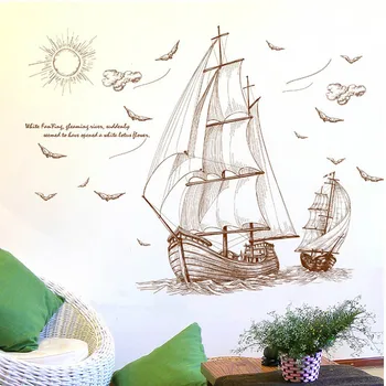 Dibujos animados con el Barco Pirata de Vela Pegatinas de Pared para Habitaciones de los Niños Chicos Extraíble de Vinilo PVC Calcomanía de BRICOLAJE en Casa de Arte de la Decoración Para Soltar Shi