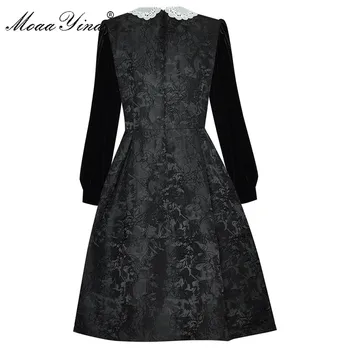 MoaaYina Diseñador de Moda vestido de Primavera de las Mujeres Vestido de Terciopelo de manga Larga Negro Jacquard Elegante Vestido de Bola Vestidos de