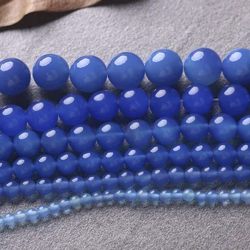 Gran Lujo de la Calidad Hebra Azul Ágatas de Piedra Bolas de 6mm 8mm 10mm 12mm 14mm de Piedra Natural Espaciador Perlas de Materiales de BRICOLAJE Joyas Hacer